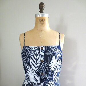 Old Navy Cotton Linen Blend Navy Blue & White Tropical Print Dress - NWOT